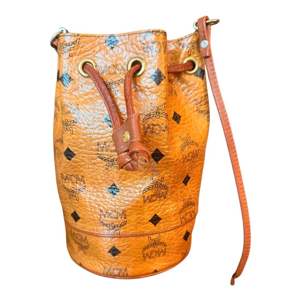 MCM Vintage Visetos Mini Drawstring Crossbody Bag – Cognac #2
